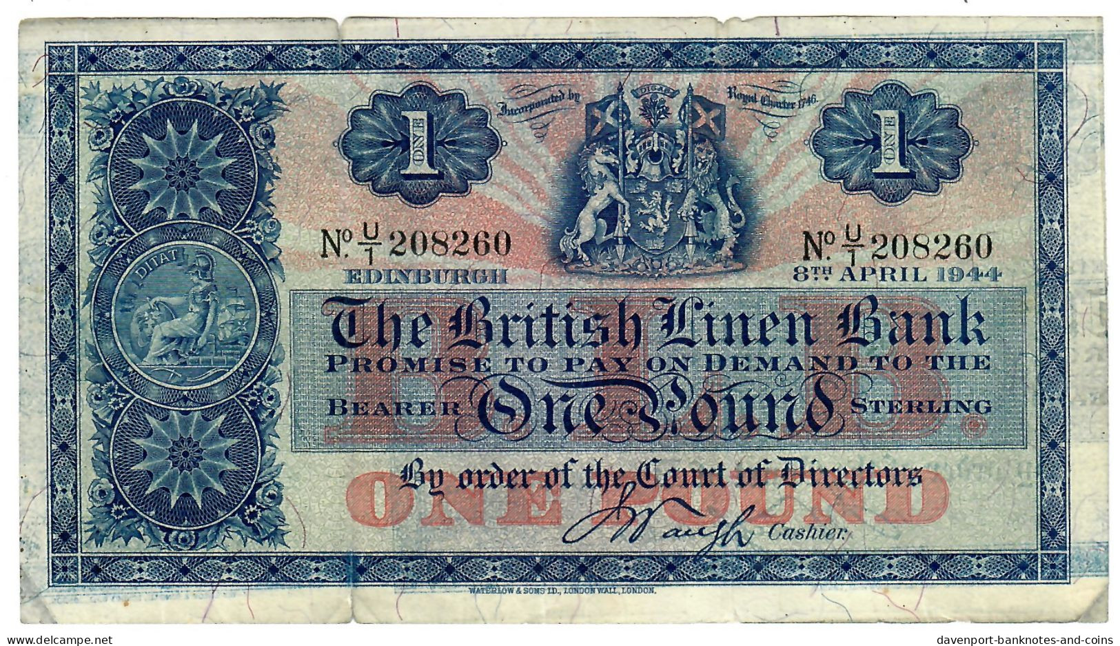 Scotland 1 Pound 1944 F British Linen Bank - 1 Pond