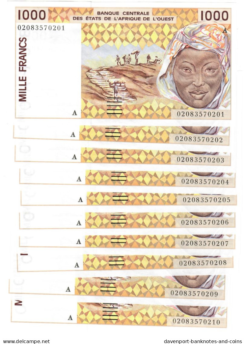 Ivory Coast 10x 1000 Francs CFA 2002 UNC "A" - Costa D'Avorio