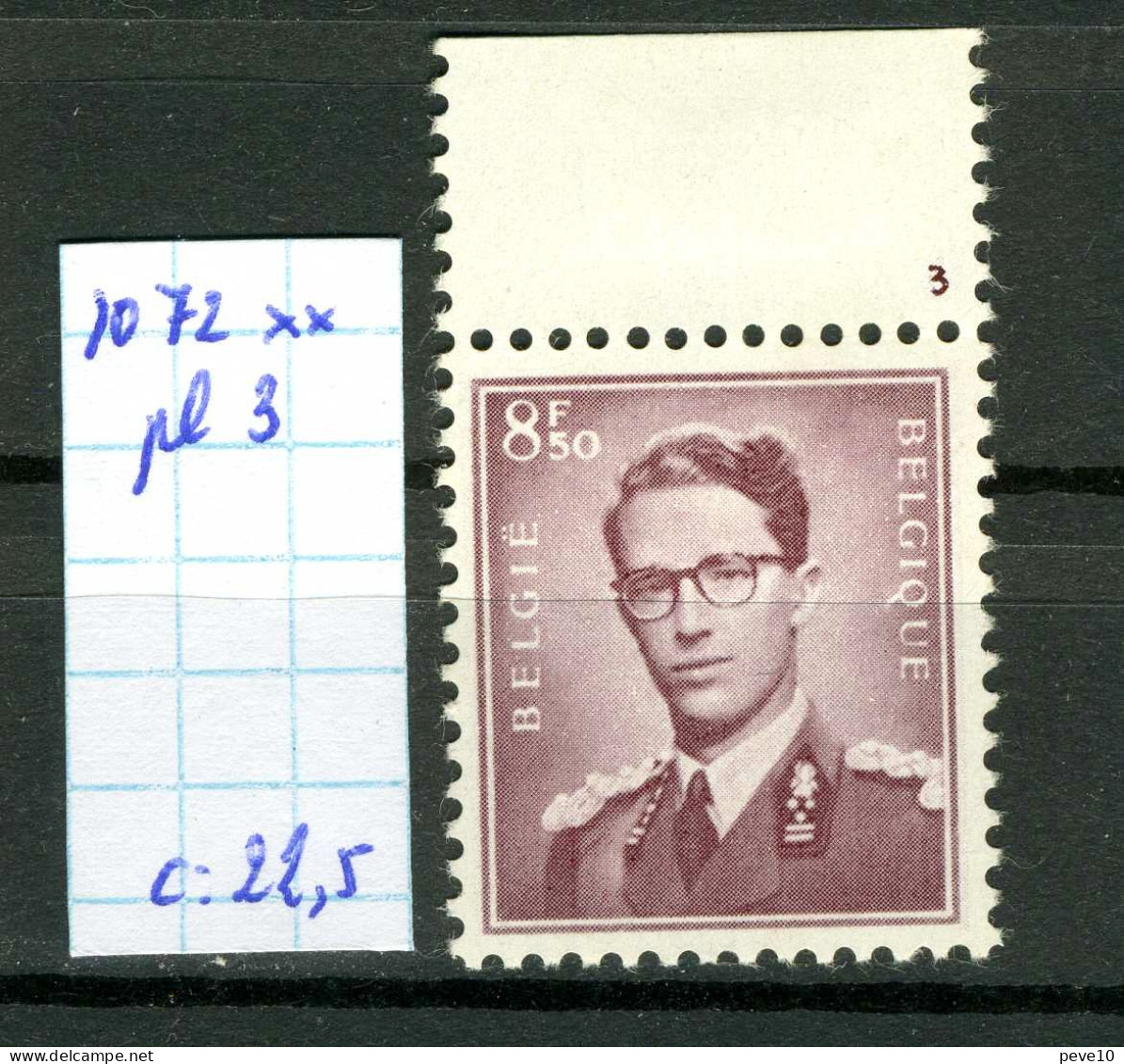 Belgique  N° 1072 Pl 3 X   Baudouin - Marchant  Charnière Sur Bord De Feuille - ....-1960