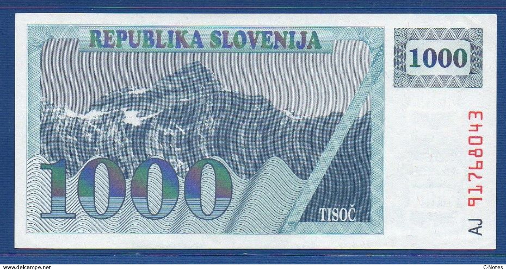 SLOVENIA - P. 9a – 1000 Tolarjev 1991 AUNC Serie AJ 91768043 - Slovénie