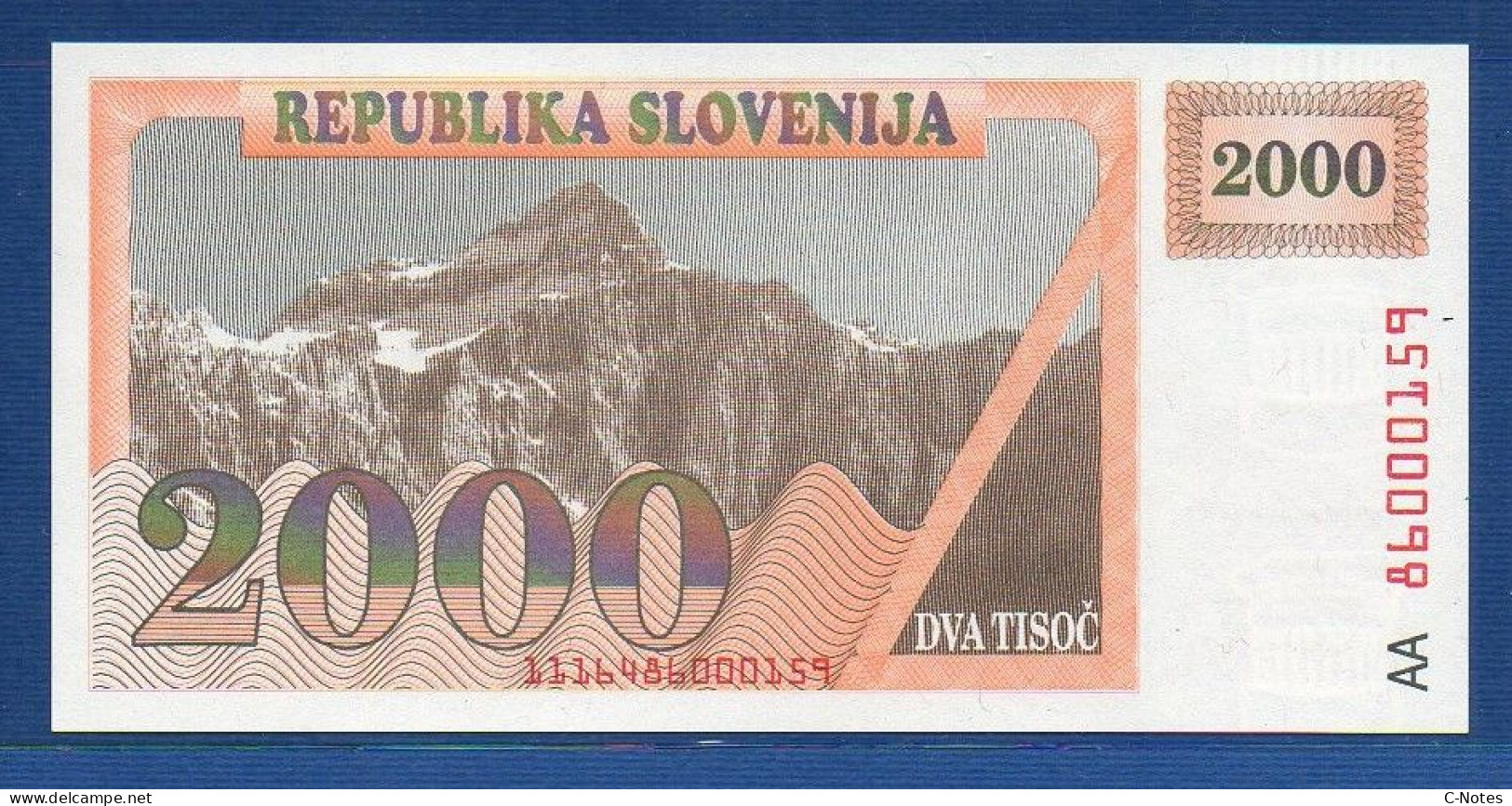 SLOVENIA - P. 9A – 2000 Tolarjev 1992 UNC, S/n AA86000159 - Slovenia