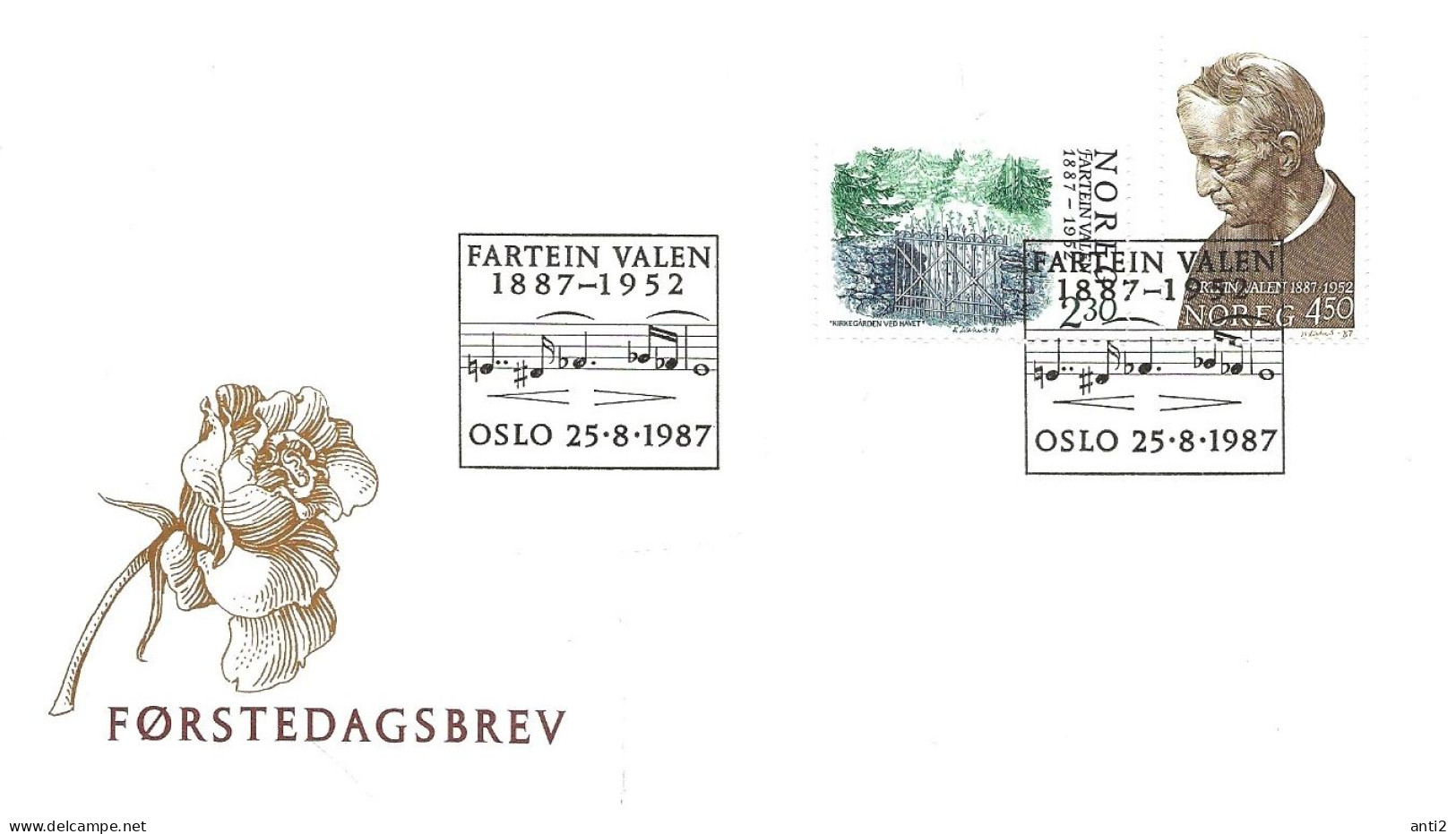 Norway Norge 1987 Composer  F. Valen, Mi 973-974, FDC - Brieven En Documenten