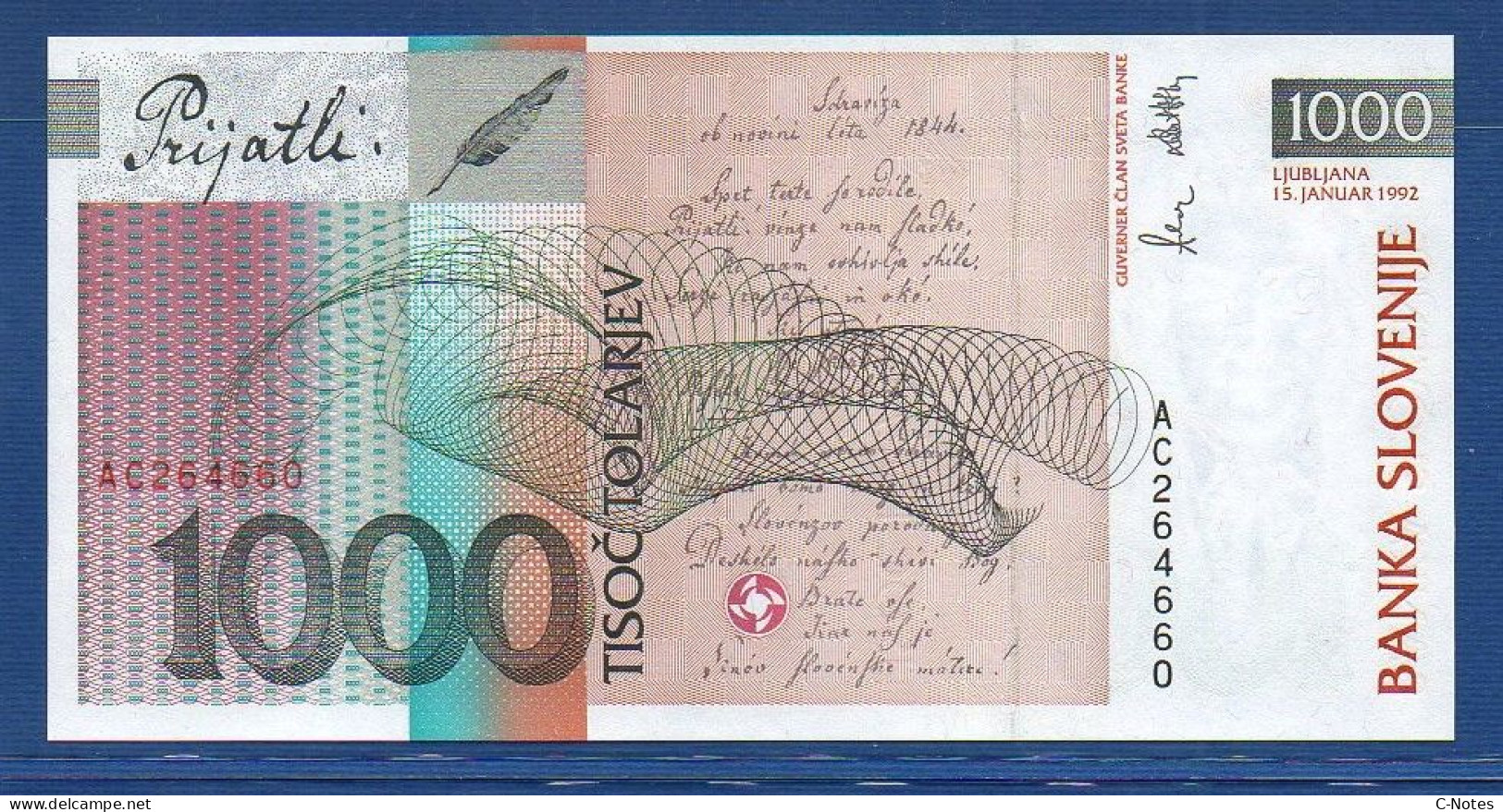 SLOVENIA - P.17 – 1000 Tolarjev 1992 UNC, S/n AC264660 - Slovénie