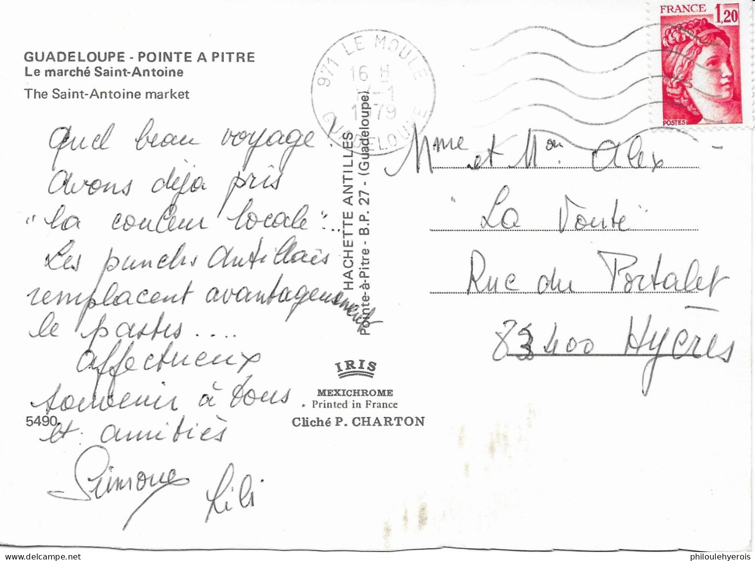 CPM GUADELOUPE POINTE A PITRE Le Marché St Antoine 1979 Oblitération : LE MOULE Pour HYERES (83) - Pointe A Pitre