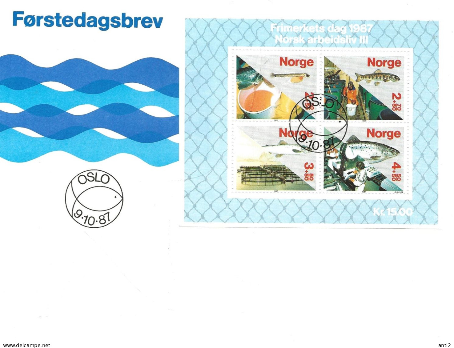 Norway 1987 Stamps Day 1987 With Bloc Norwegian Working Life, Mi Bloc 8 FDC - Sonstige & Ohne Zuordnung