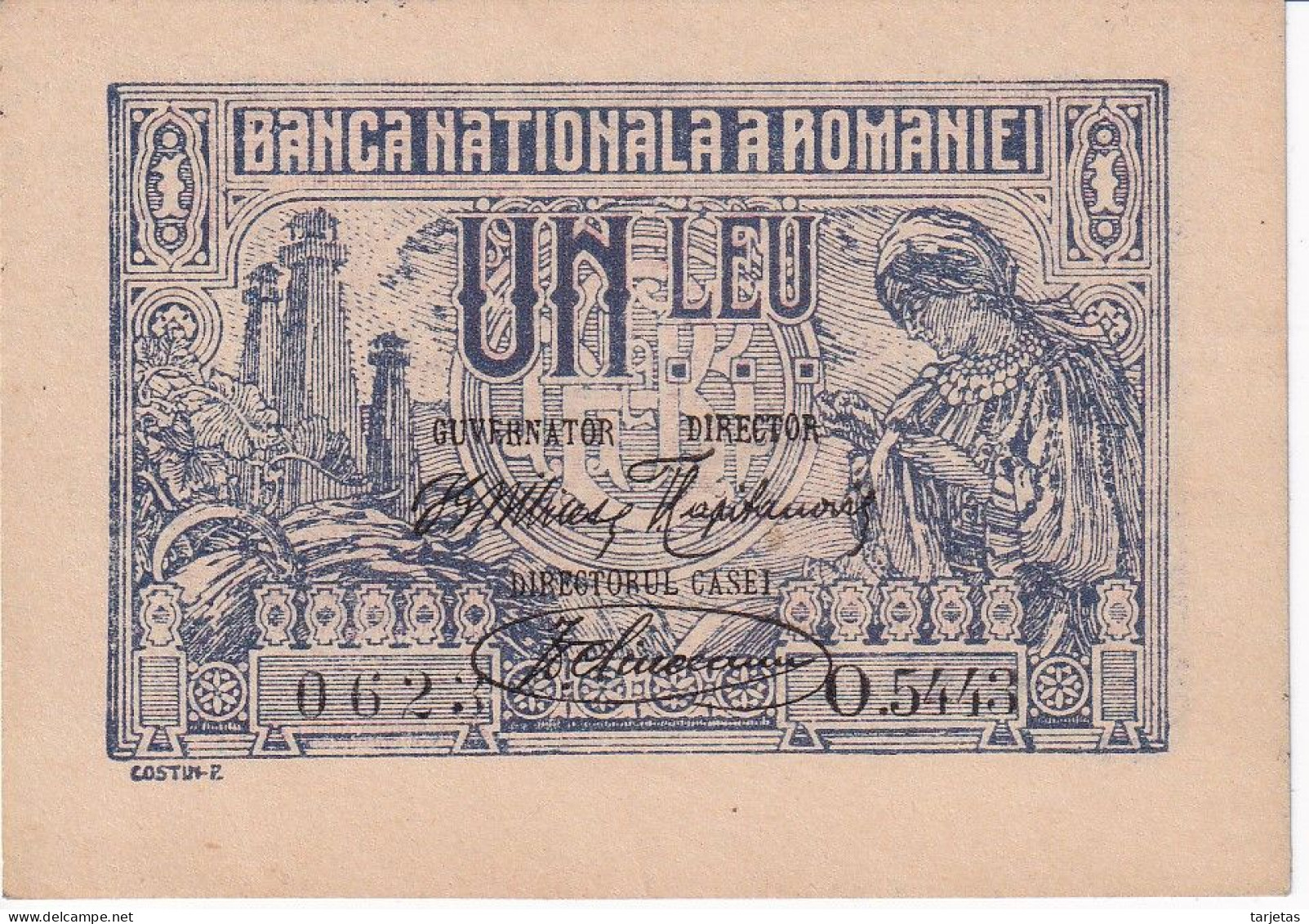 BILLETE DE RUMANIA DE 1 LEU DEL AÑO 1920 SIN CIRCULAR (UNC)(BANKNOTE) - Rumänien