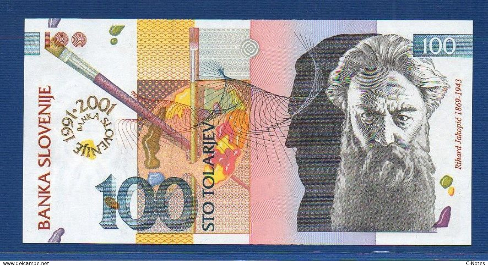 SLOVENIA - P.25 – 100 Tolarjev 2001 UNC, S/n SU007219 "10th Anniversary Of Banka Slovenije" Commemorative Issue - Slovenia
