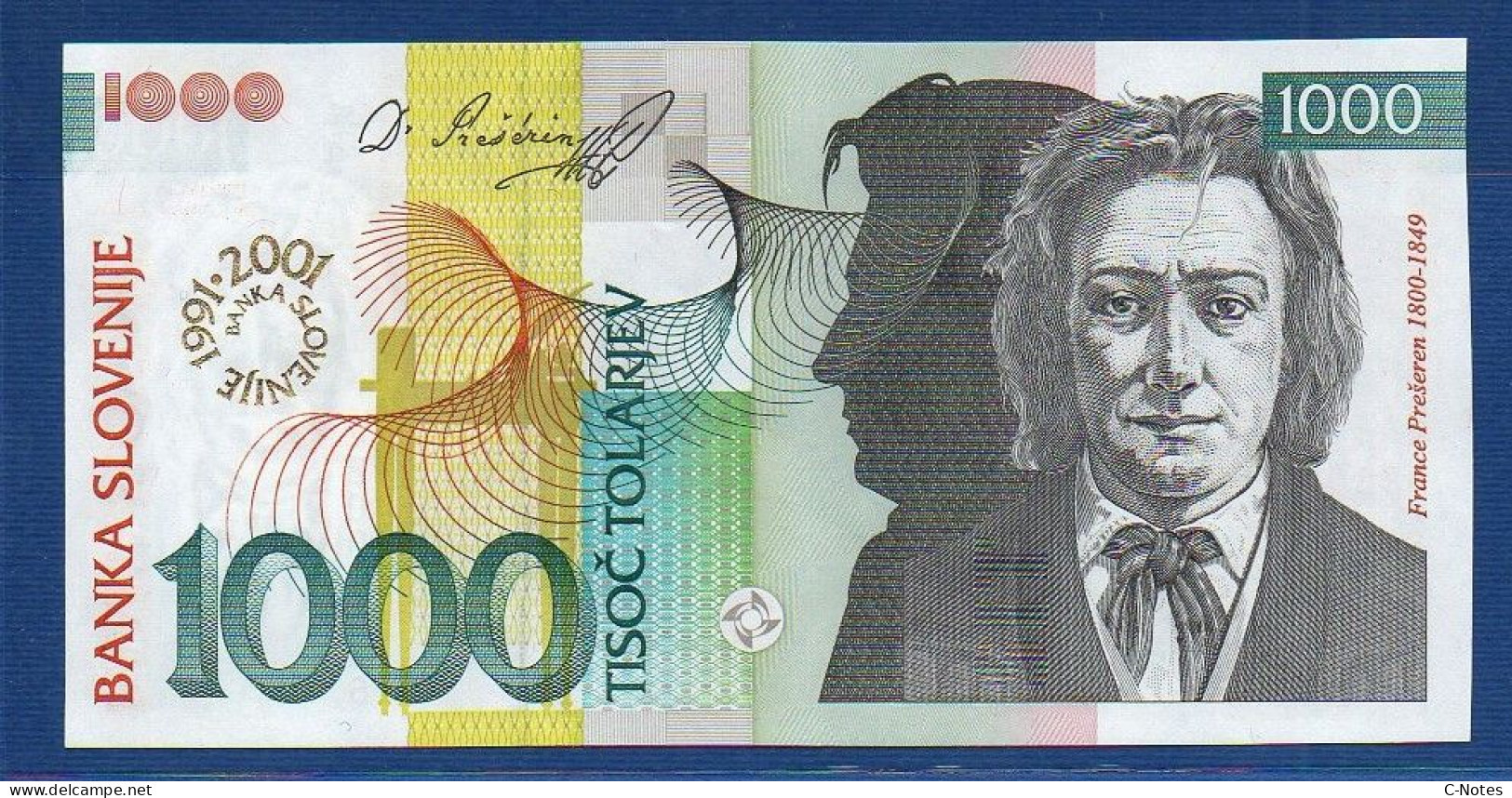 SLOVENIA - P.26 – 1000 Tolarjev 2001 UNC, S/n CB003086 "10th Anniversary Of Banka Slovenije" Commemorative Issue - Slovenia