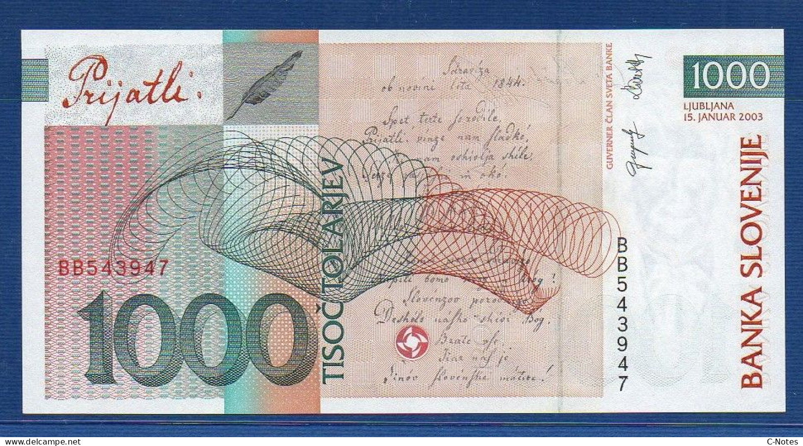 SLOVENIA - P.29 – 1000 Tolarjev 2004 UNC, S/n BB543947 "EU Entry" Commemorative Issue - Slovenia
