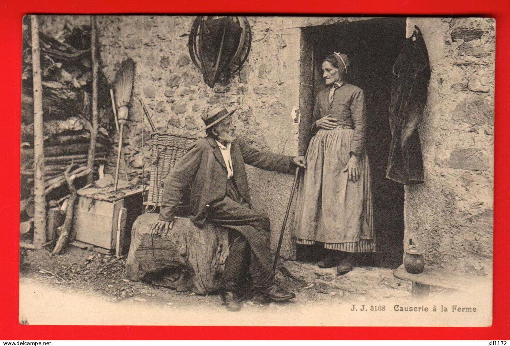 ZVA-33 Village Genevois à Déterminer Causerie à La Ferme. Couple De Paysan.  Circulé 1907 Jullien 3168 - Autres & Non Classés