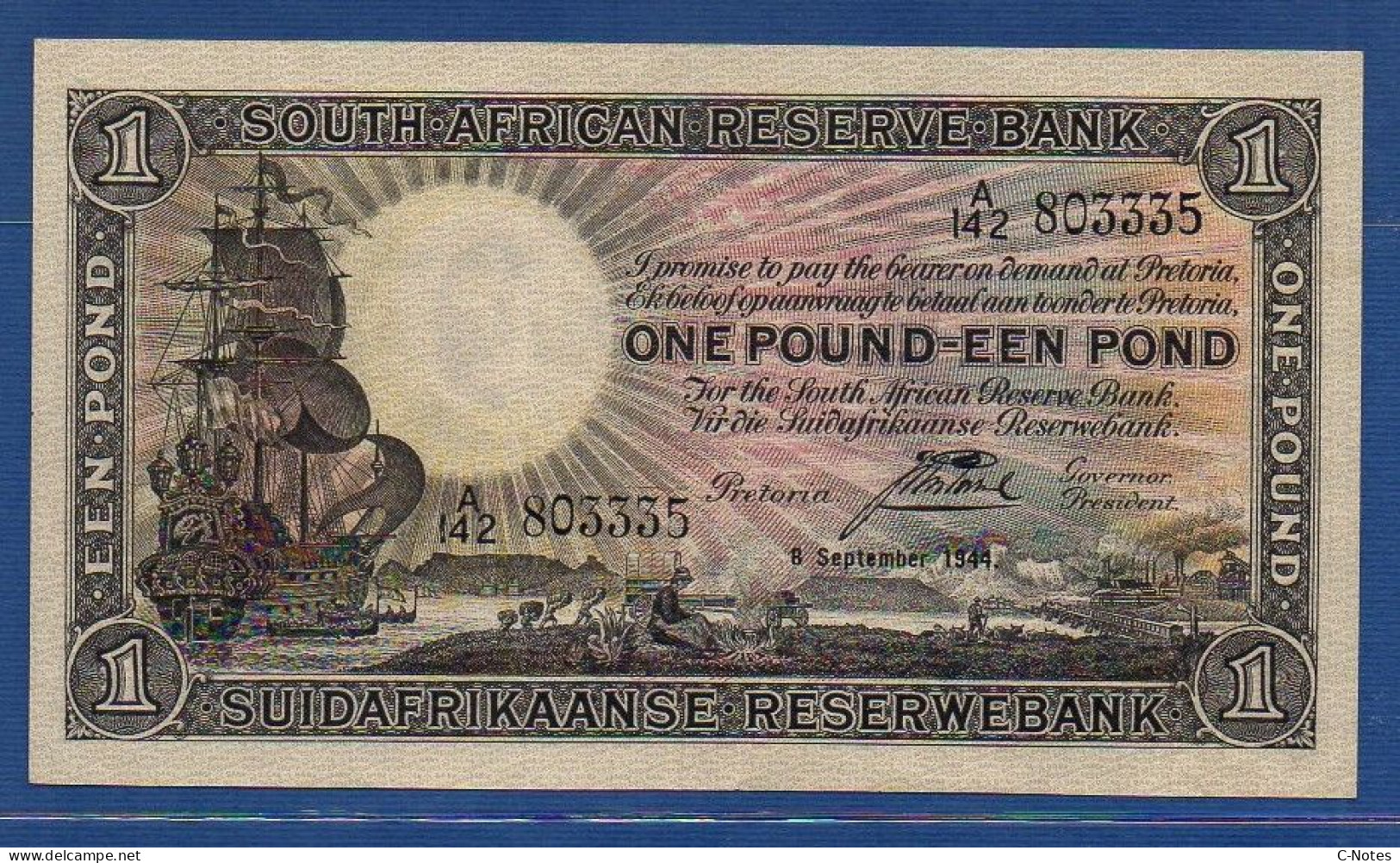 SOUTH AFRICA - P. 84e  – 1 Pound / Pond 08/09/1944 XF, S/n A/142 803335 - Afrique Du Sud