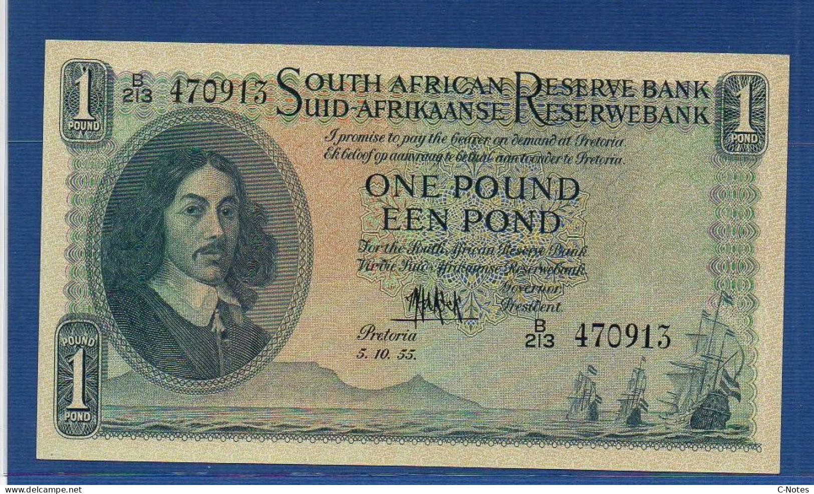 SOUTH AFRICA - P. 92d  – 1 Pound / Pond 05/10/1955 AUNC, S/n B/213 470913 - Afrique Du Sud