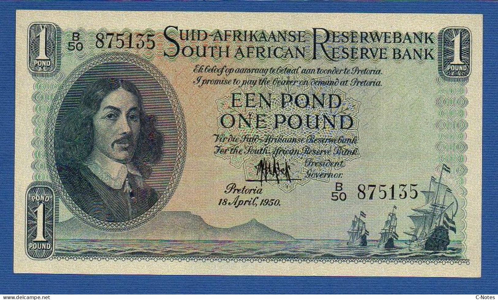 SOUTH AFRICA - P. 93d  – 1 Pound / Pond 18/04/1950 AUNC, S/n B/50 875135 - South Africa