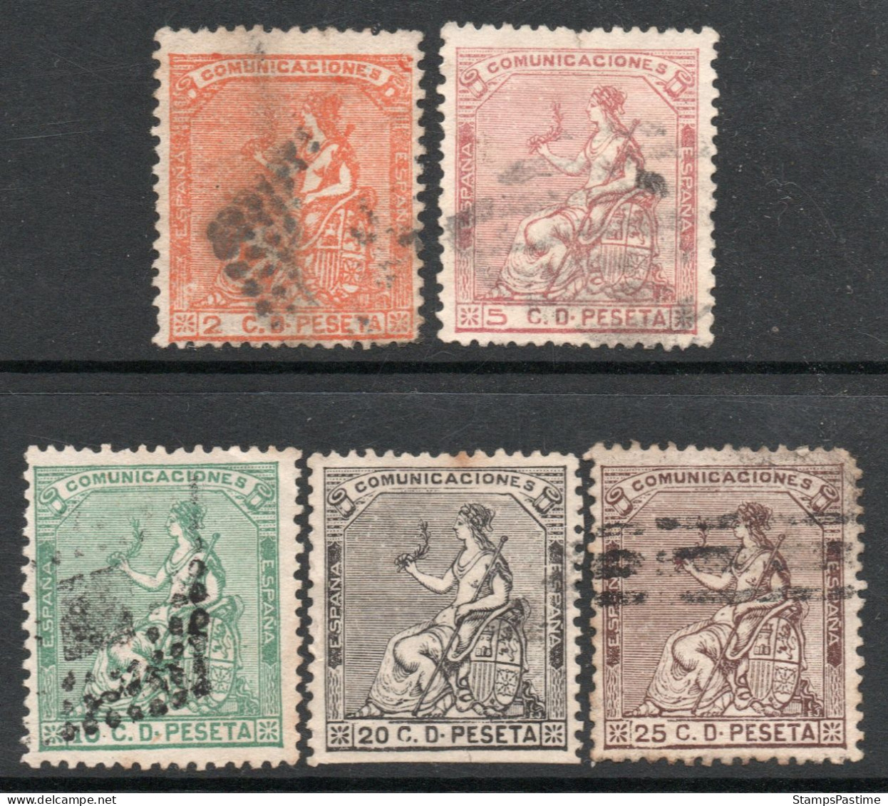 ESPAÑA – SPAIN Serie X 5 Sellos Usados ALEGORÍA DE LA REPÚBLICA Año 1873 – Valorizada En Catálogo € 53,45 - Used Stamps