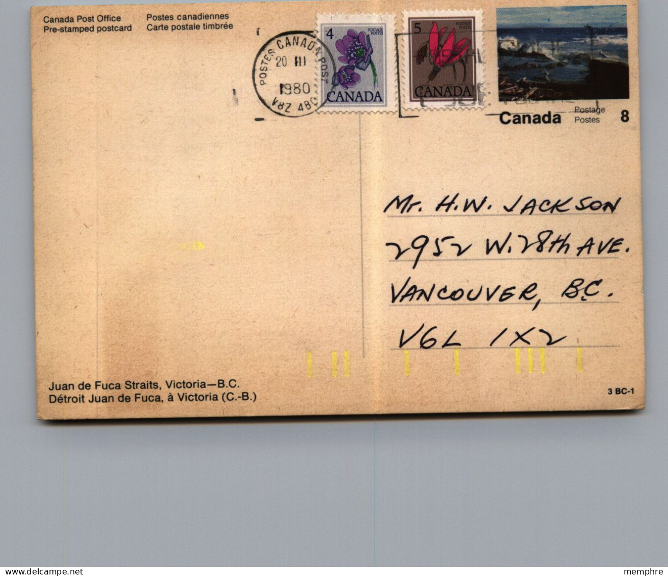 1972 Postcard -  -Juan De Fuca Straits,  Victoria BC     From Series 3BC-1 Used - 1953-.... Reign Of Elizabeth II