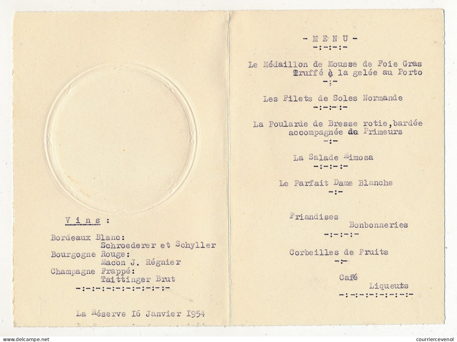 FRANCE - 3 Menus Illustrations Romantiques - Restaurant La Réserve Marseille - 16 Janvier 1954 - Menus