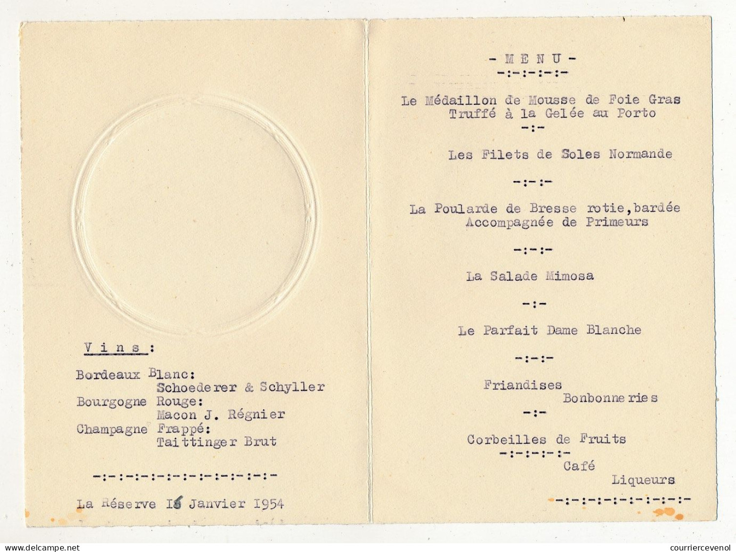 FRANCE - 3 Menus Illustrations Romantiques - Restaurant La Réserve Marseille - 16 Janvier 1954 - Menükarten