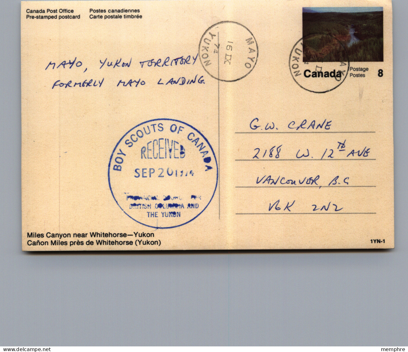 1972 Postcard   Miles Canyon Near Whitehorse YK - From Series 1YN-1  Cancelled MAYO, YK - 1953-.... Reign Of Elizabeth II