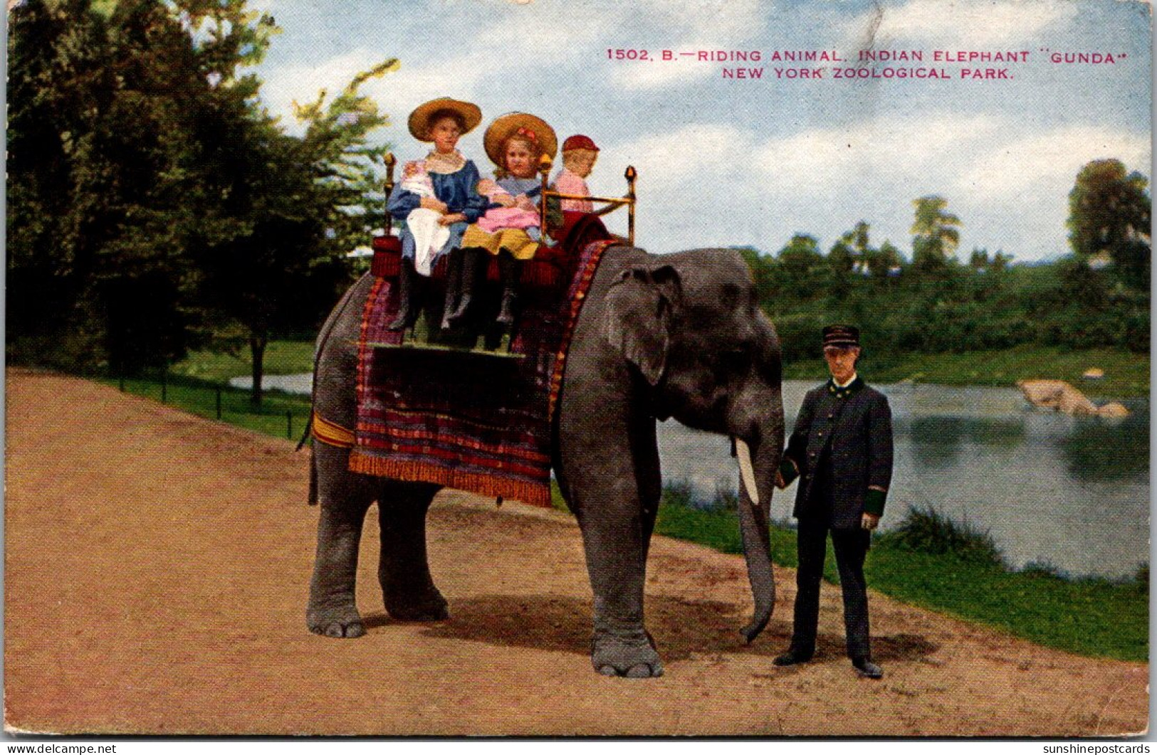 New York City New York Zoological Park Children Riding Indian Elephant "Gunda"  - Bronx