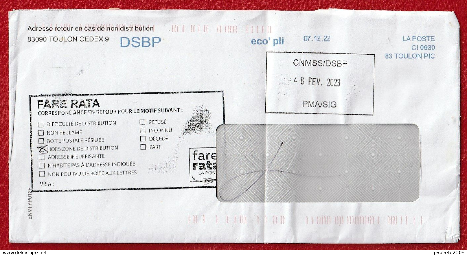 Polynésie Française / Tahiti - 1 Enveloppe / Timbrée En Décmbre 2023 / Retour à L'envoyeur - Used Stamps