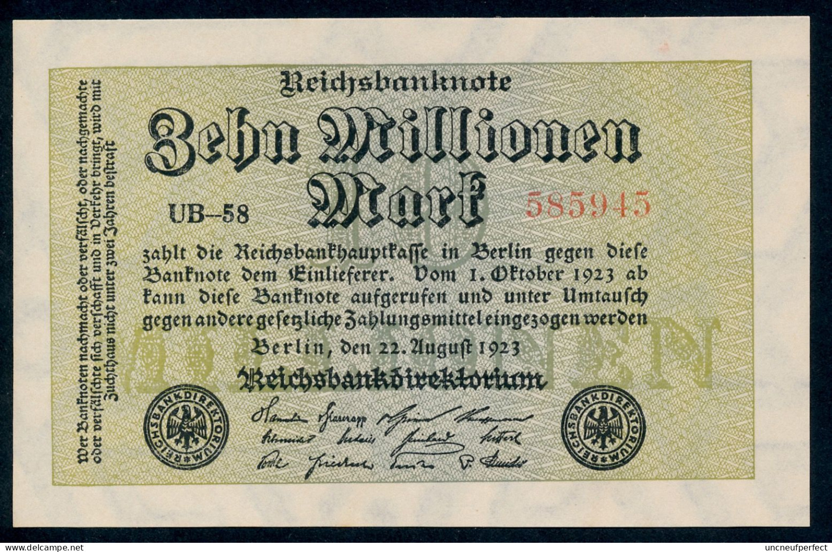 P106a Ro105a DEU-118g. 10 Million Mark 1923 UNC / NEUF - 10 Miljoen Mark