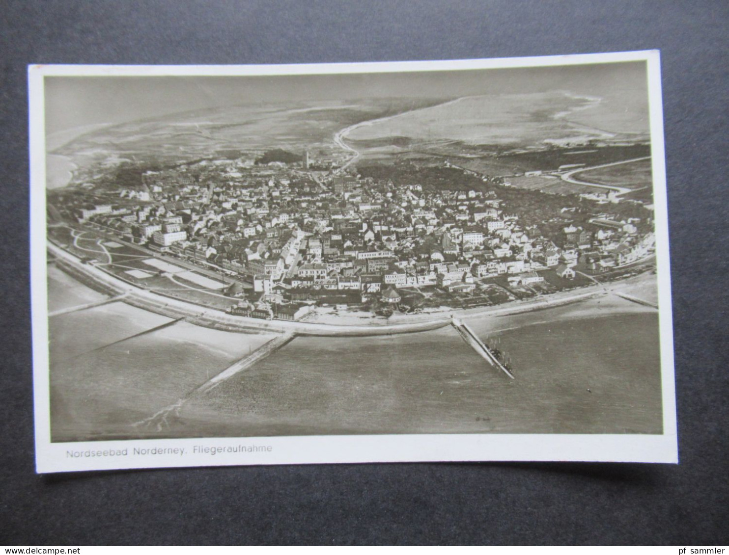 1949 Echtfoto AK Nordseebad Norderney Fliegeraufnahme Verlag Cramers Kunstanstalt Dortmund Frankiert Mit Bizone Bauten - Norderney