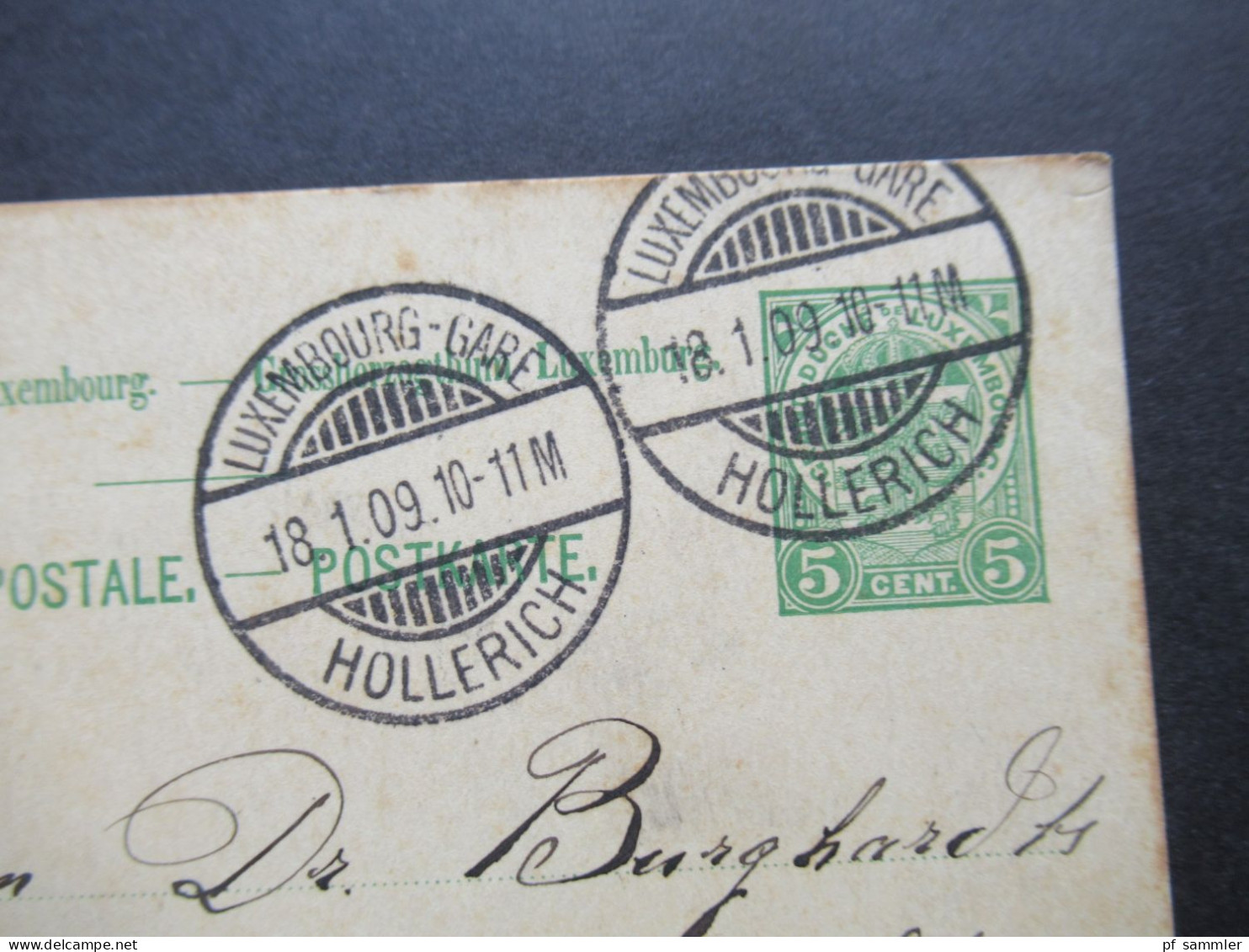 Luxemburg Ganzsache 1909 2x Stempel Luxembourg - Gare Hollerich Nach St. Ludwig Im Esass Geschrieben In Sandweiler - Stamped Stationery