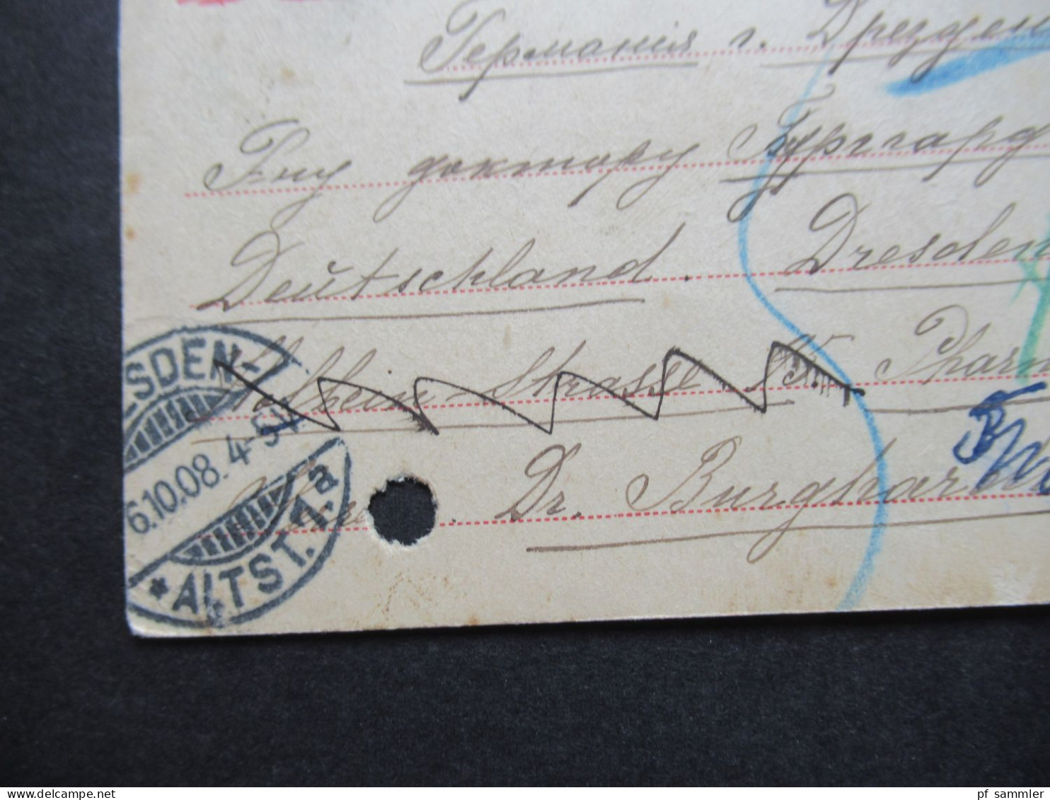 1908 Russland / Polen Grosno / Krosno ?! Nach Dresden U. Dort Weitergeleitet Nach Dresden Feldschlösshausen ?! - Stamped Stationery