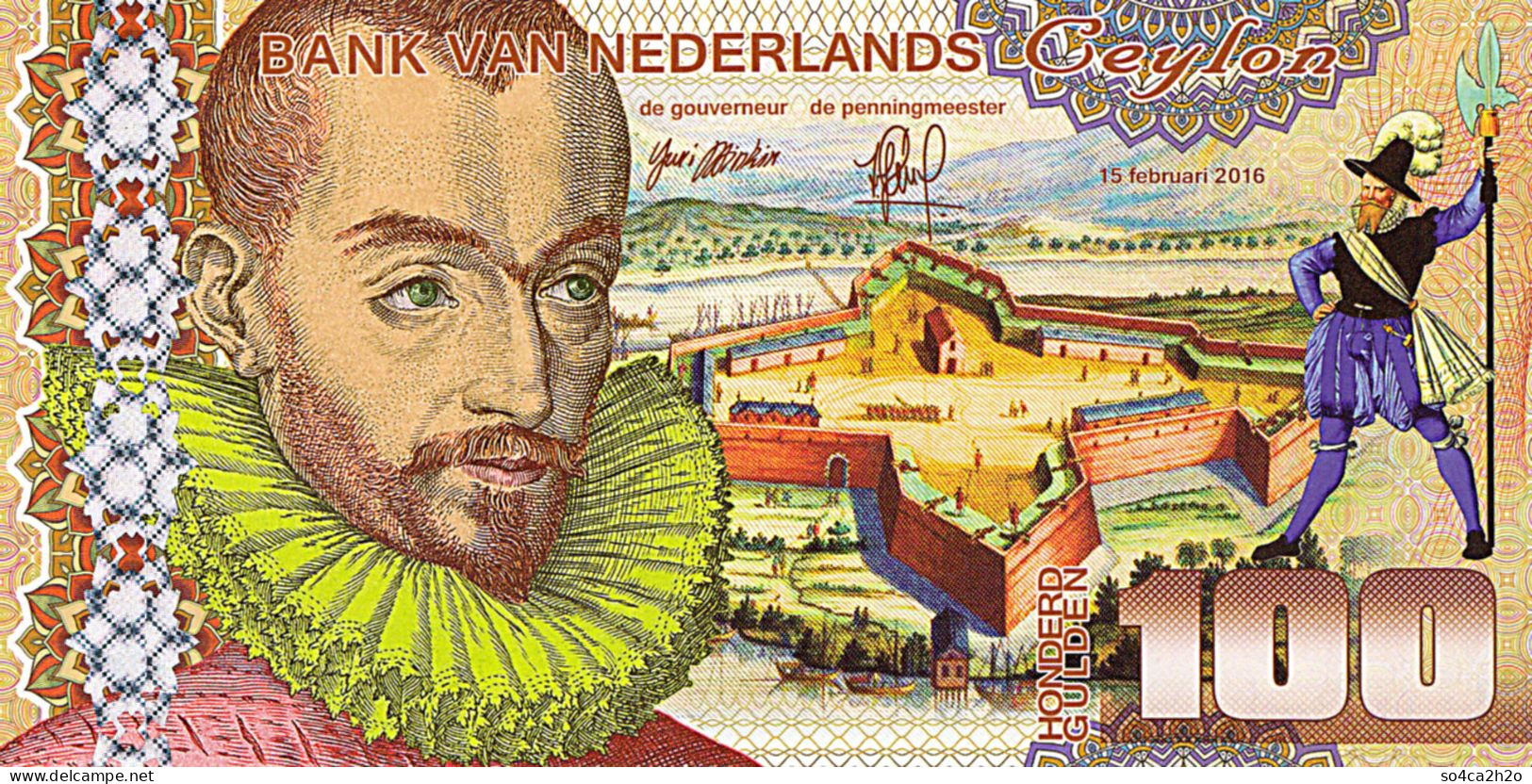 Magnifique 100 Gulden Ceylan Netherlands 15 Février 2016 UNC  POLYMER  Essai - Spécimen - [6] Fictifs & Specimens