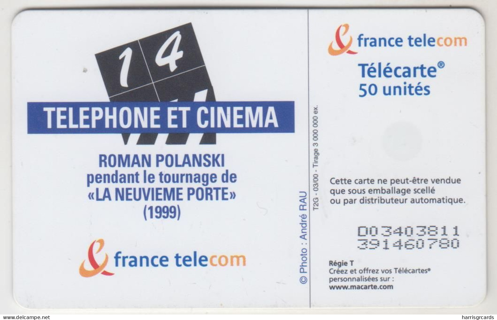 FRANCE - Telephone Et Cinema N.14 - Roman Polanski, Chip:OB2, 50 U, 03/00, Used - 2000