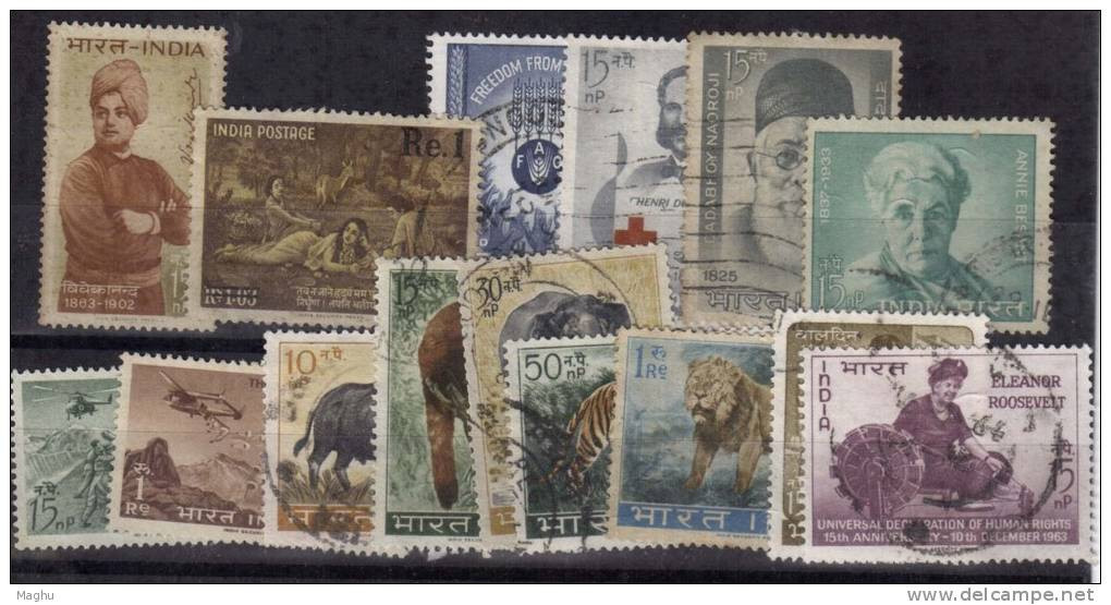 India Used 1963 Year Pack , Animal, Lion, Tiger, Elephant, Etc., (Sample Image) - Años Completos