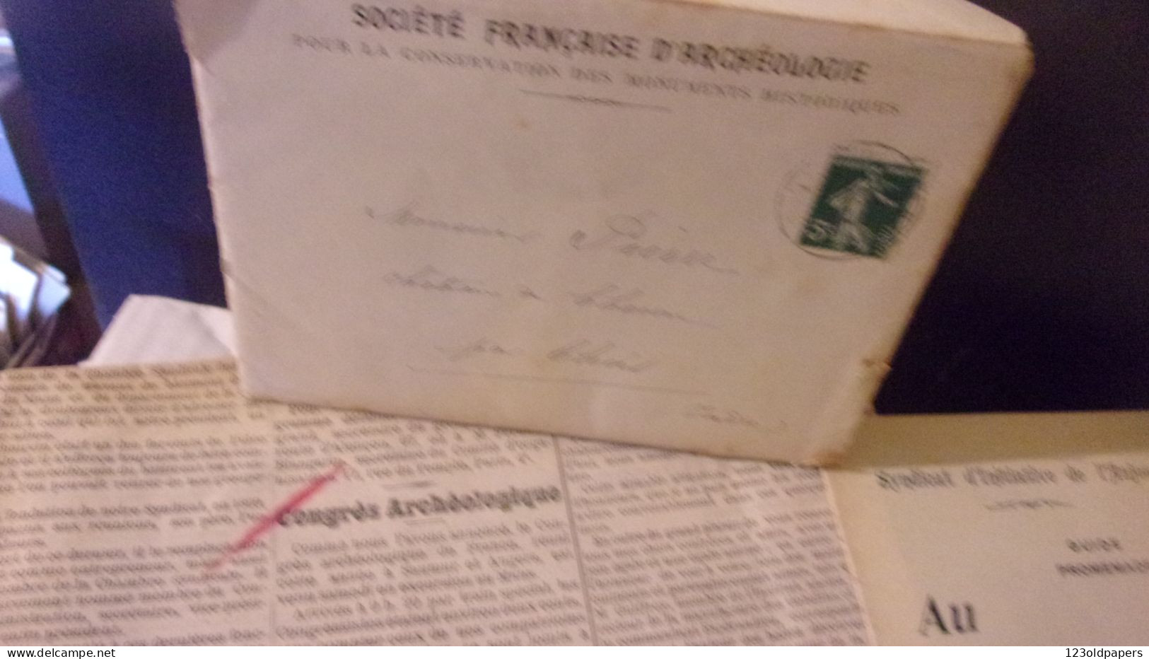 ANJOU ANGERS - MAINE ET LOIRE 1910 BEL ENSEMBLE LETTRES PUB INVITATIONS CDV DU CONGRES ARCHEOLOGIQUE DE FRANCE