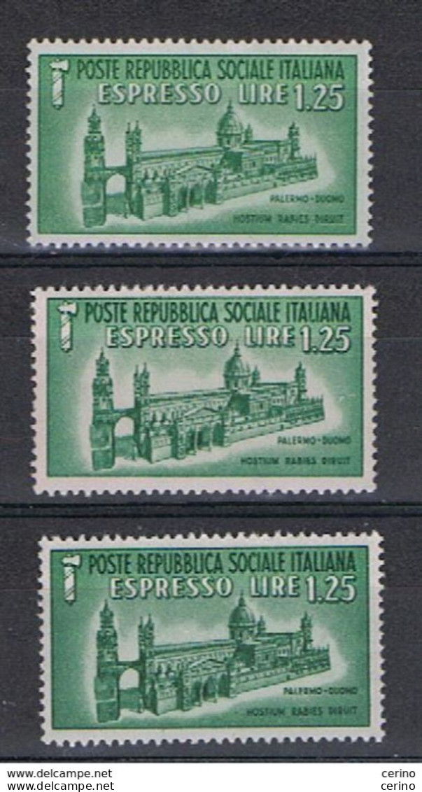 R.S.I.:  1944  EX. DUOMO  DI  PALERMO  -  £. 1,25  VERDE  N. -  RIPETUTO  3  VOLTE  -  SASS. 23 - Poste Exprèsse