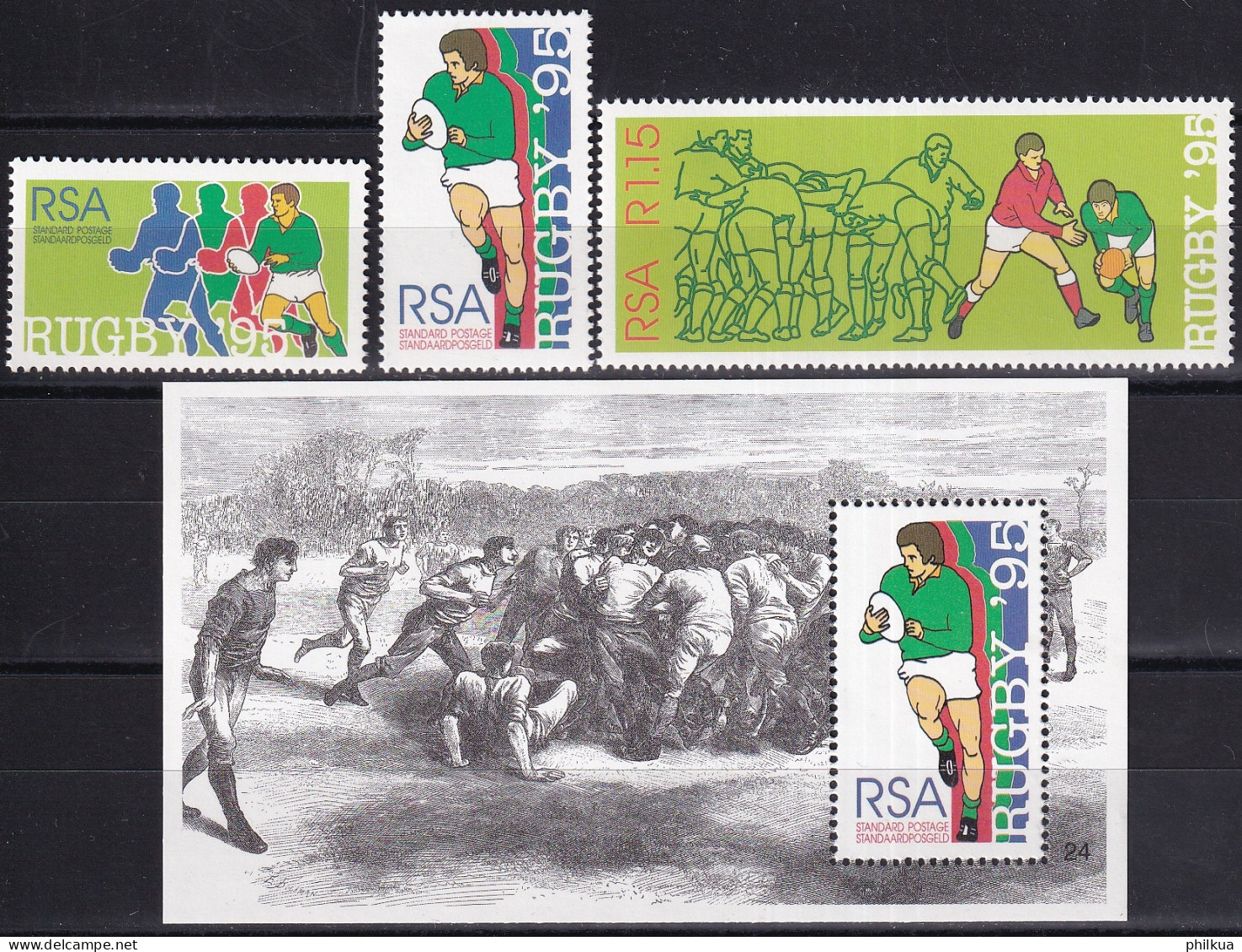 MiNr. 956 - 958, Block 36 Südafrika 1995, 25. Mai. Rugby-Weltmeisterschaft, Südafrika - Postfrisch/**/MNH  - Ongebruikt