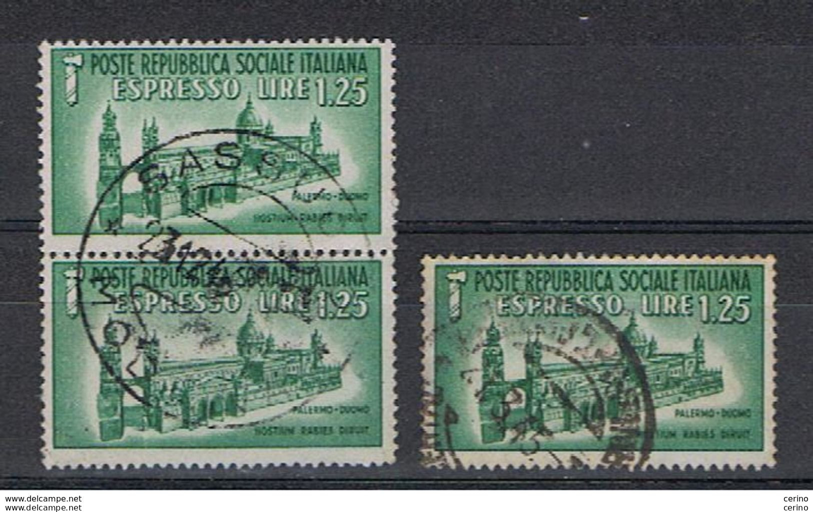 R.S.I.:  1944  EX. DUOMO  DI  PALERMO  -  £. 1,25  VERDE US. -  RIPETUTO  3  VOLTE  -  SASS. 23 - Express Mail