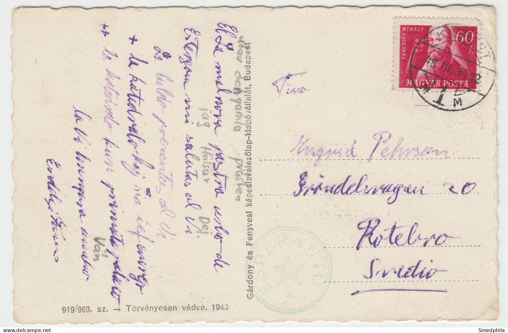 Hungary - Postcard With Esperanto Cancellation - Esperanto