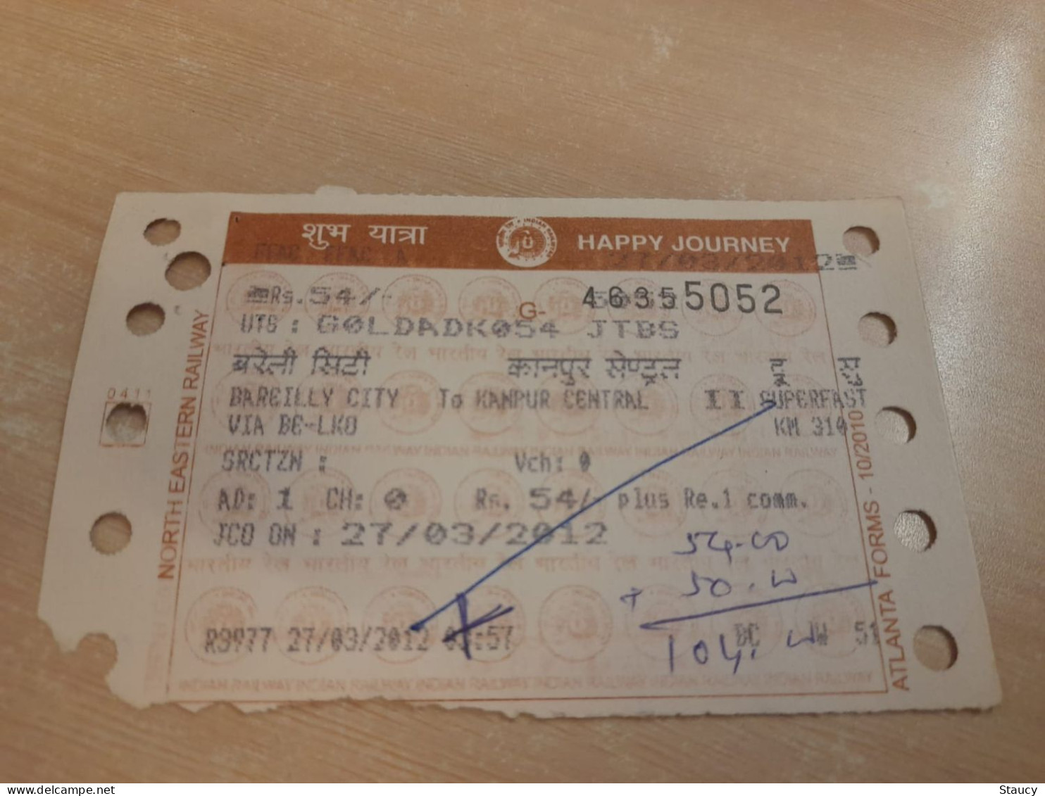 India Old / Vintage - Indian Railway / Train Ticket As Per Scan - World