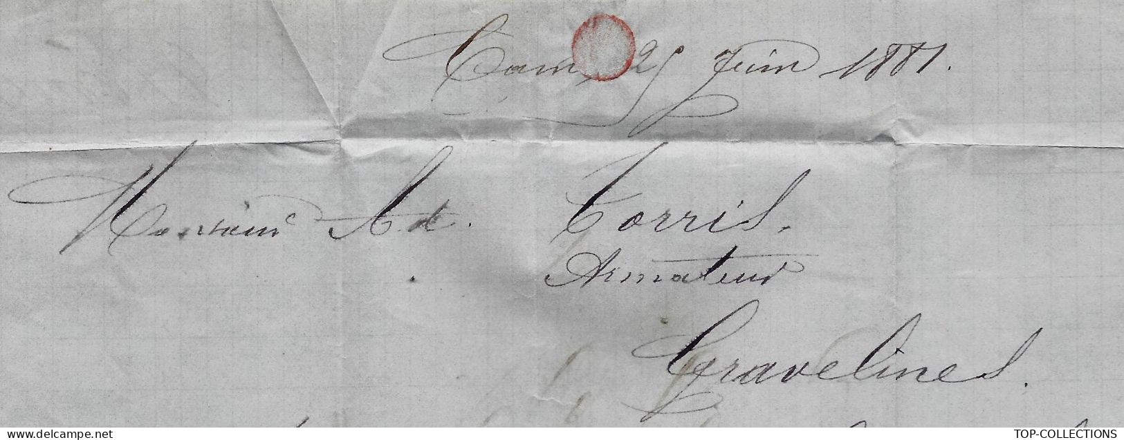 1881  RARE LETTRE Maugas à Caen Pour Ad. Torris Armateurs Navigation Peche Islande Gravelines Nord Voir Historique - 1800 – 1899