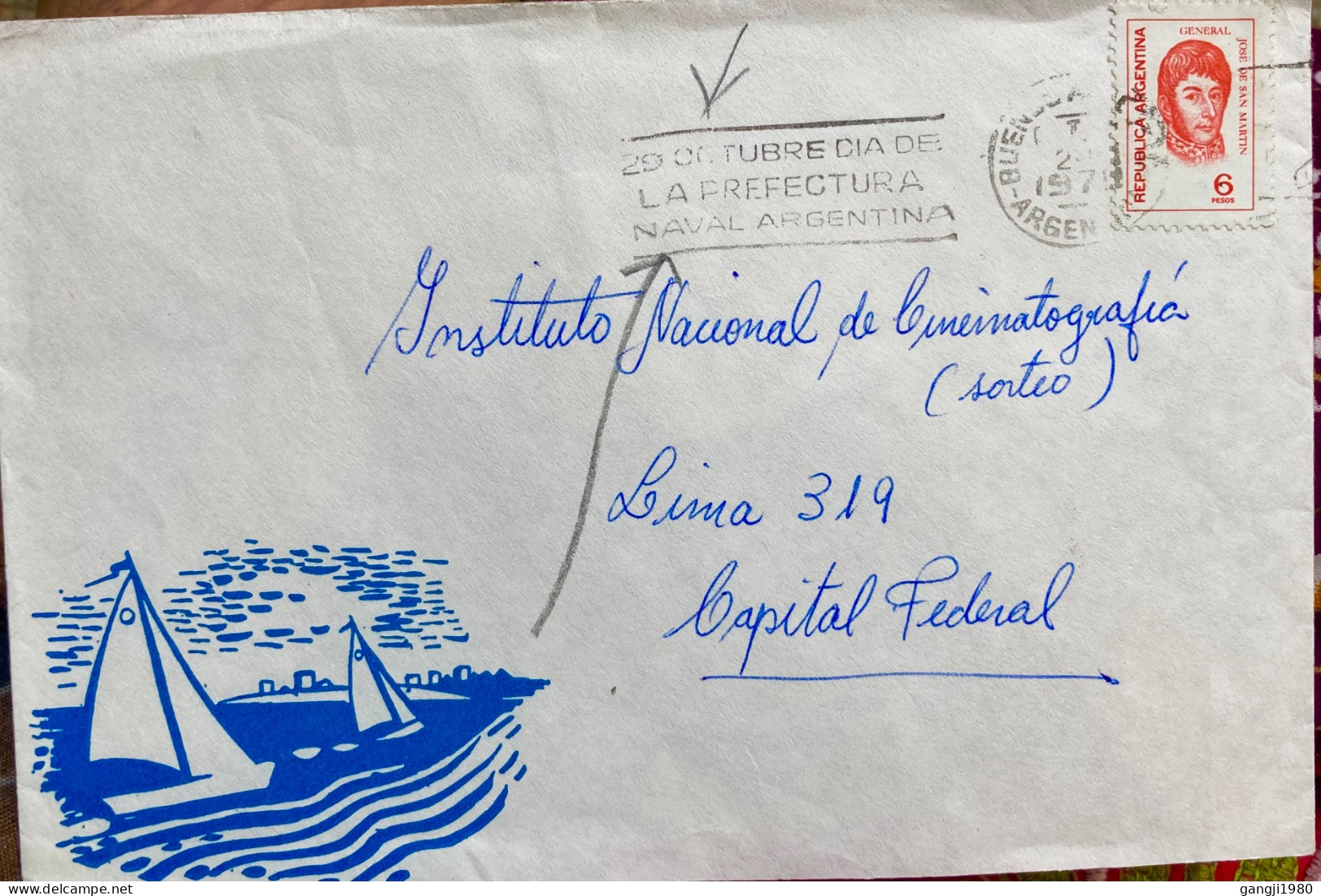 ARGENTINA 1970, ILLUSTRATED SHIP IN SEA, COVER USED TO PERU, MACHINE SLOGAN 20 OCTOUBRE DIE DE LA PREFECTURA NAVAL ARGEN - Brieven En Documenten