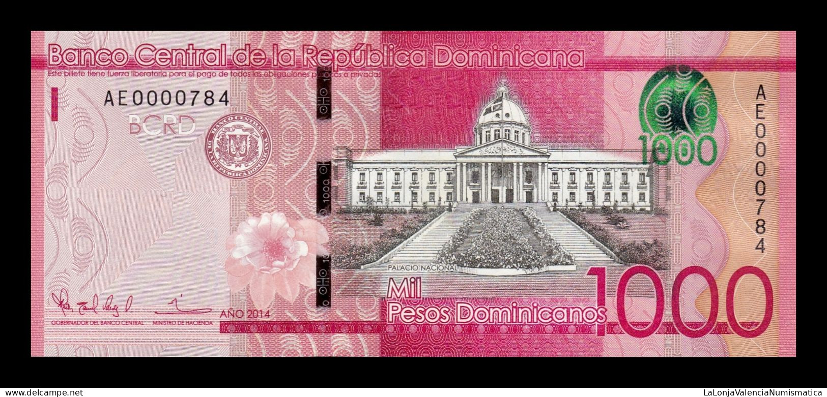 República Dominicana 1000 Pesos Dominicanos 2014 Pick 193a Low Serial 784 Sc Unc - Dominicaine