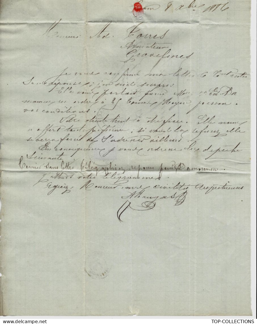 1883  RARE LETTRE Maugas à Caen Pour Ad. Torris Armateurs Navigation Peche Islande Gravelines Nord Voir Historique - 1800 – 1899