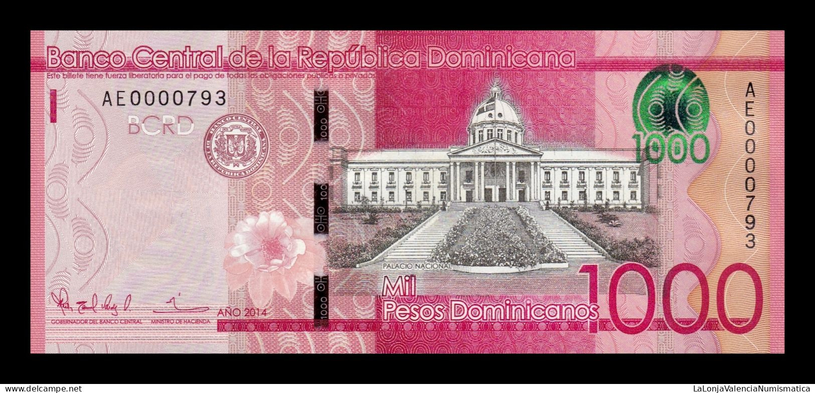 República Dominicana 1000 Pesos Dominicanos 2014 Pick 193a Low Serial 793 Sc Unc - Dominicaine