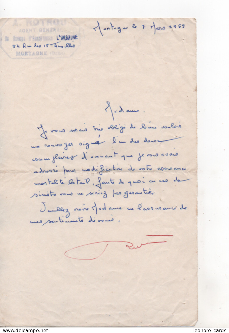 Vieux Papiers.assurance Rotrou.1959. - Manuscrits