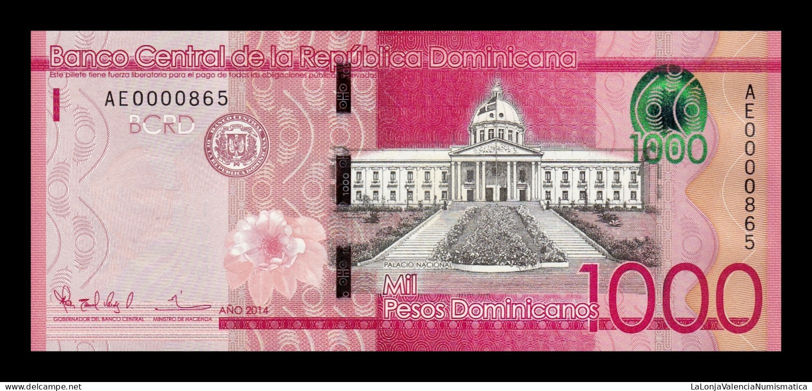 República Dominicana 1000 Pesos Dominicanos 2014 Pick 193a Low Serial 865 Sc Unc - Dominicaine