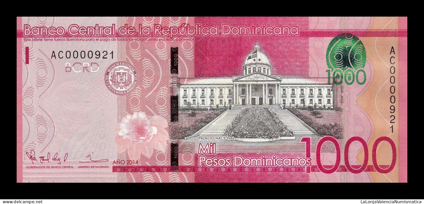 República Dominicana 1000 Pesos Dominicanos 2014 Pick 193a Low Serial 921 Sc Unc - Dominicaine