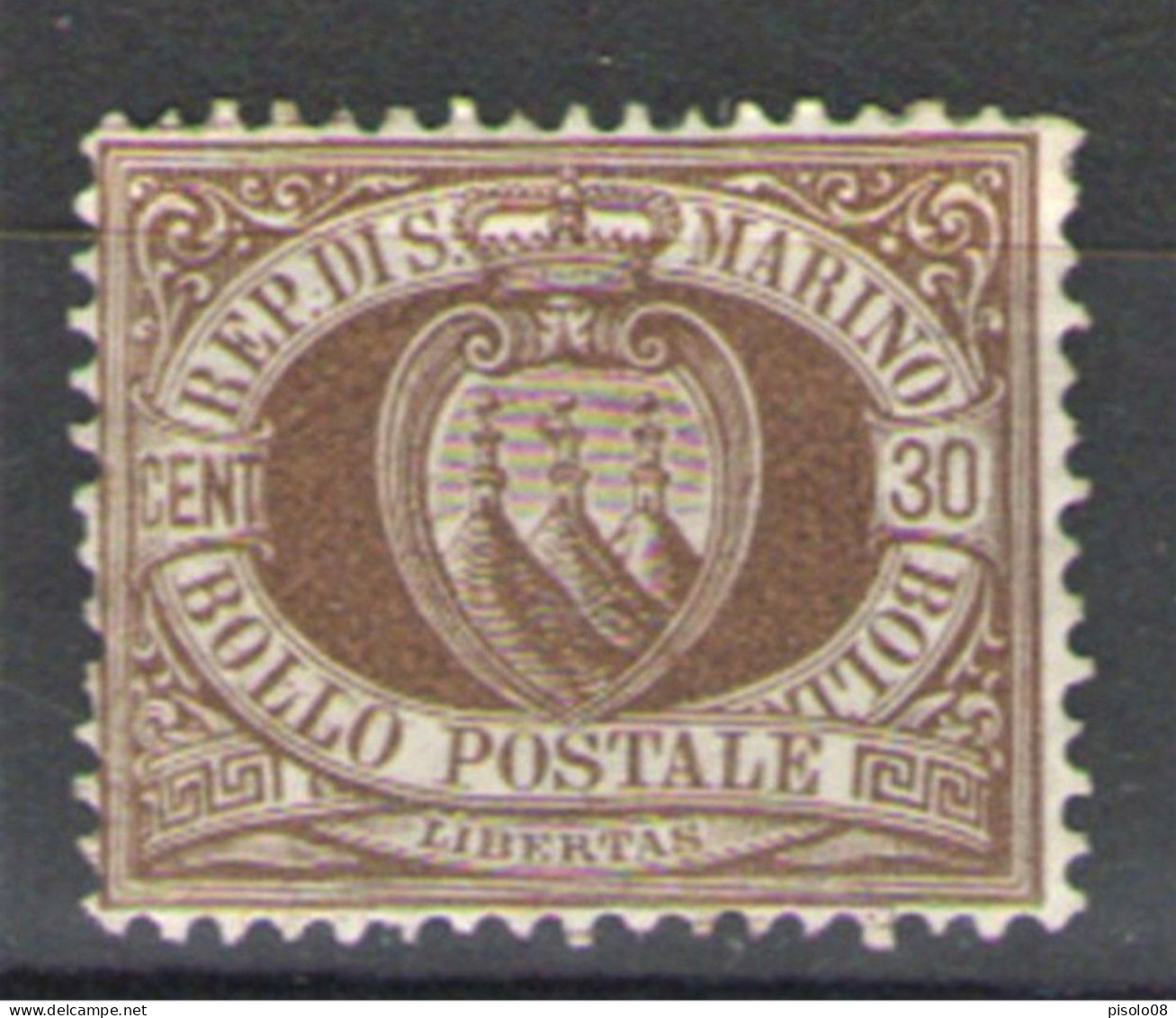 SAN MARINO 1877 CIFRA 30 C. CENTRATO * GOMMA ORIGINALE - Neufs