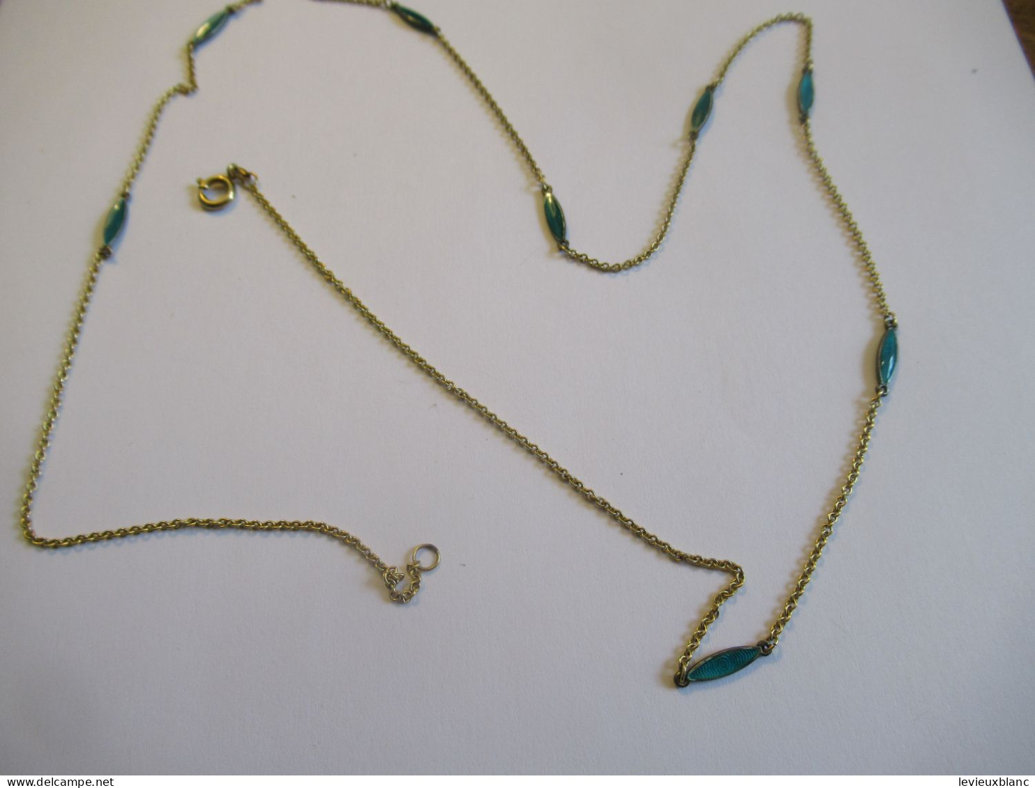 Chaine Cou Pour Pendentif/Avec Maillon émaillé Vert Espacé 5 Cm/ Cuivre / Longueur 70 Cm/ Vers 1970-1980         BIJ159 - Colliers/Chaînes