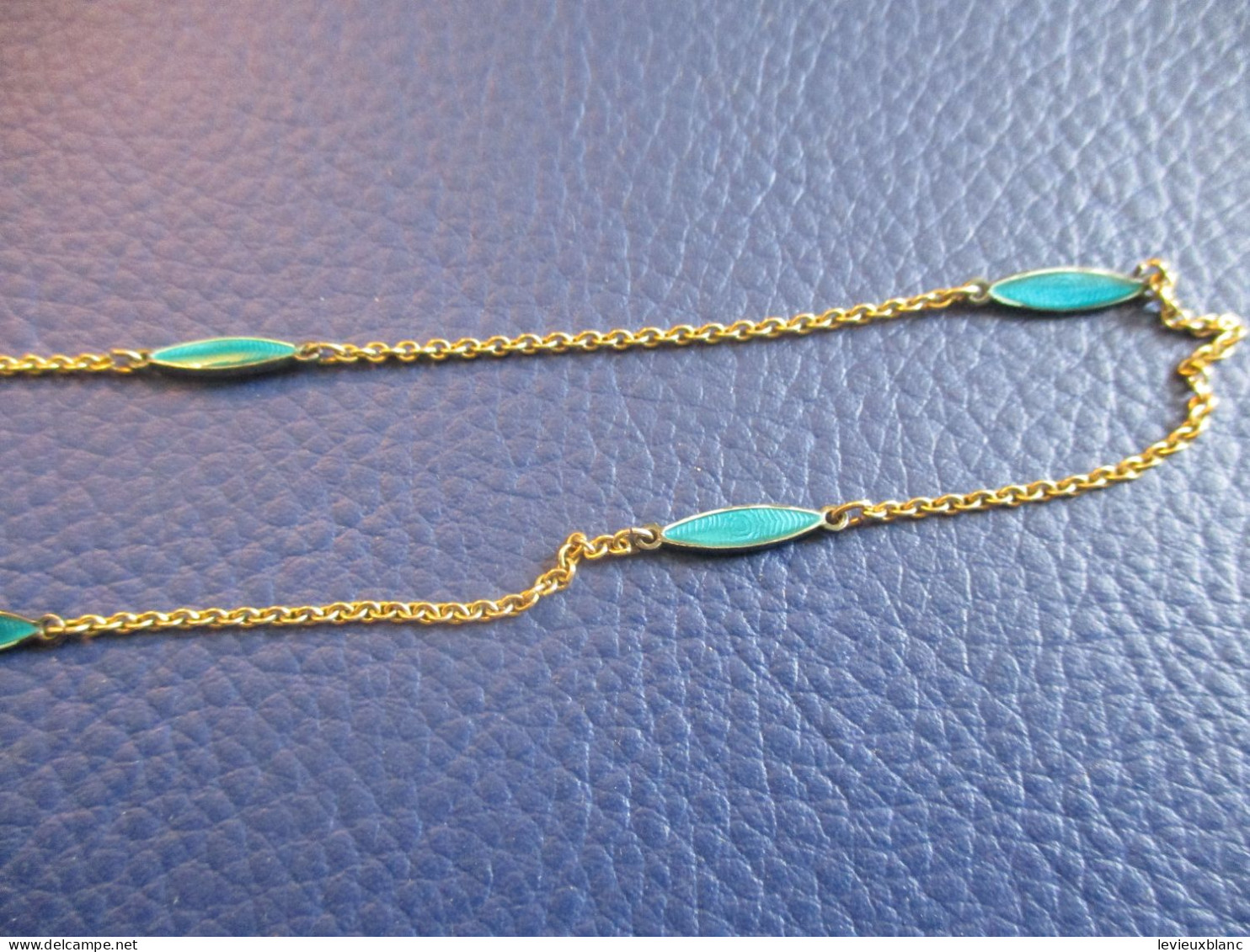 Chaine Cou Pour Pendentif/Avec Maillon émaillé Vert Espacé 5 Cm/ Cuivre / Longueur 70 Cm/ Vers 1970-1980         BIJ159 - Necklaces/Chains