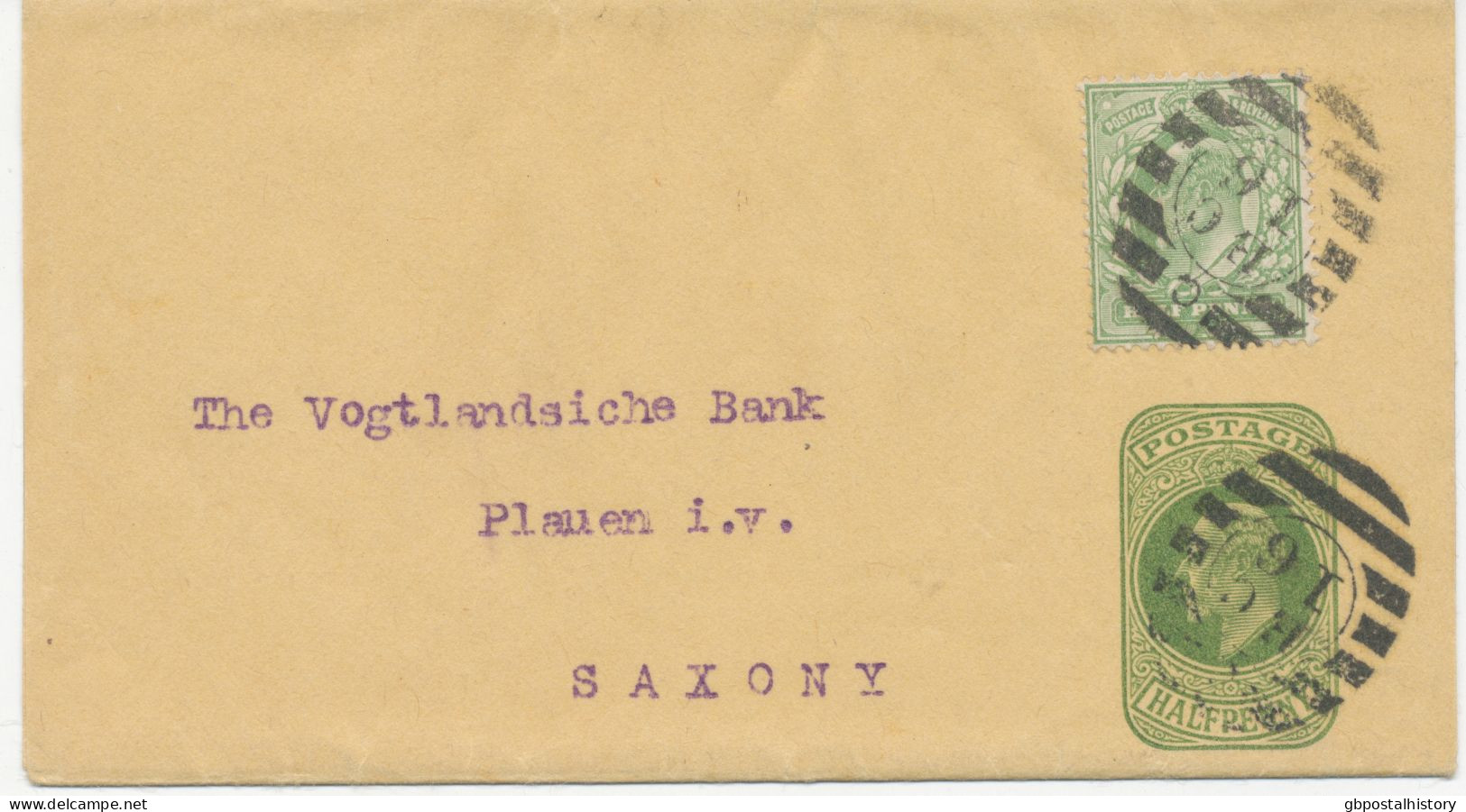 GB 190?, EVII ½d Yellow-green Superb Wrapper Together W. ½d Blue-green With Clear Barred Cancel "G / E.C / 16" (Dubus Ty - Lettres & Documents