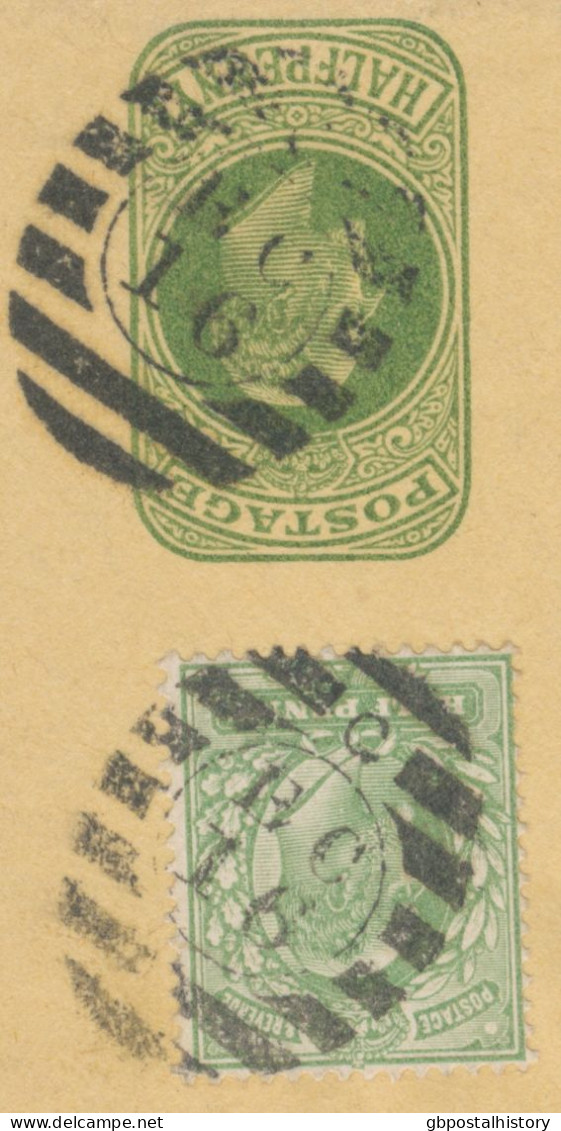 GB 190?, EVII ½d Yellow-green Superb Wrapper Together W. ½d Blue-green With Clear Barred Cancel "G / E.C / 16" (Dubus Ty - Lettres & Documents